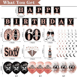 60th Birthday Decorations for Women 33pcs Black Rose Gold Happy 60th