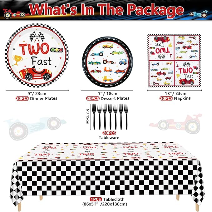 81Pcs Two Fast Race Car 2nd Birthday Party Decorations - Race Car