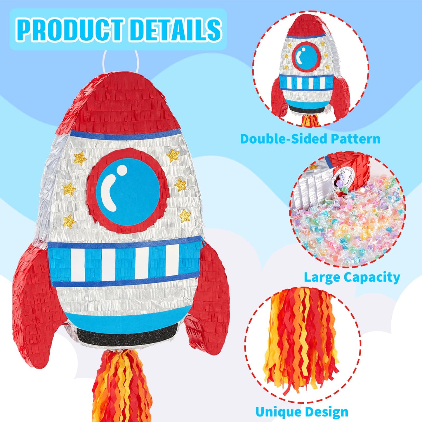WERNNSAI Rocket Piñata - Rocket Ship Piñata Bundle with Blindfold and