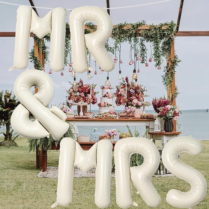 40 Inch Beige MR & MRS Balloons for Wedding Decor, Large Cream Mr and