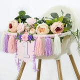 Handmade Wildflower 1st Birthday High Chair Banner Purple Pink