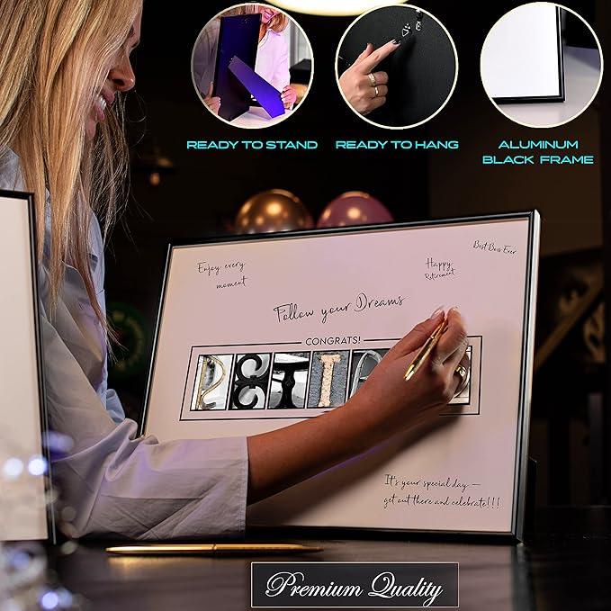Framed Retirement Decorations Guest Book for Men 12 x16 Black Frame