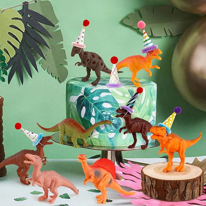 20Pcs Dinosaur Cake Decorations with Mini Birthday Party Hats