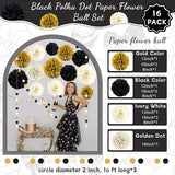 Black and Gold Party Decorations 16 PCS Tissue Paper Pom Poms Dots