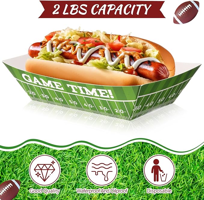 100 Pcs Football Party Favors & Supplies Paper Food Tray 2lb
