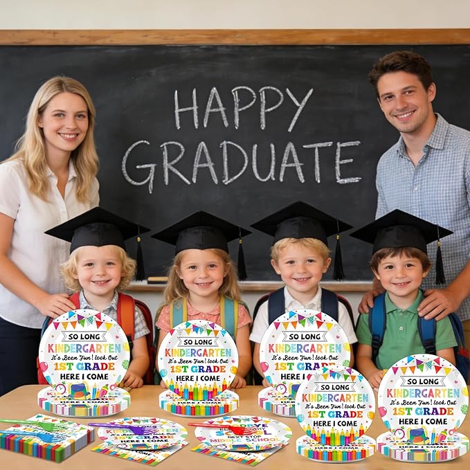96Pcs Kindergarten Graduation Party Paper Plates and Napkins So Long