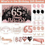 65th Birthday Decorations for Women 49pcs Black Rose Gold Black