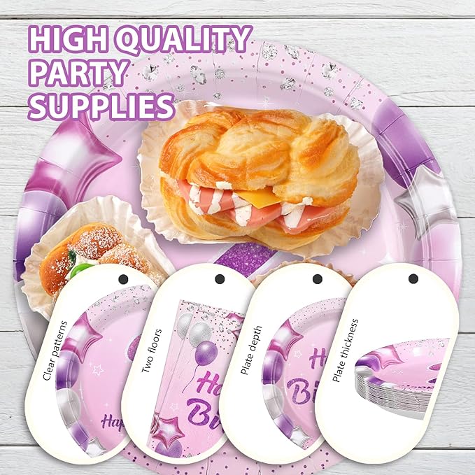 96Pcs Pink Purple 2nd Birthday Party Decorations Pastel 2nd Birthday