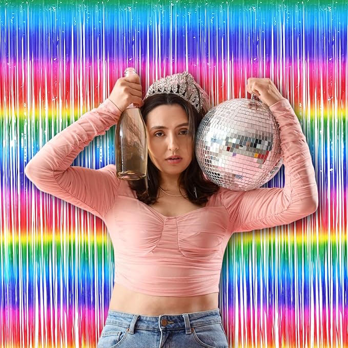 BRAVESHINE Tinsel Foil Curtains - 2 Pack Colorful Party Streamers