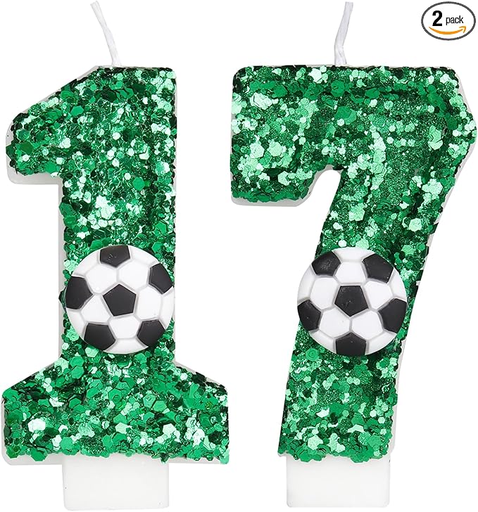 Soccer Candle 17,Green 17 Candles for Birthday Cake Boy,Número 17 en