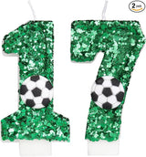 Soccer Candle 17,Green 17 Candles for Birthday Cake Boy,Número 17 en