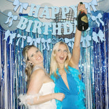 Pre-Strung Blue Bow Decorations Glitter Happy Birthday Banner Bow