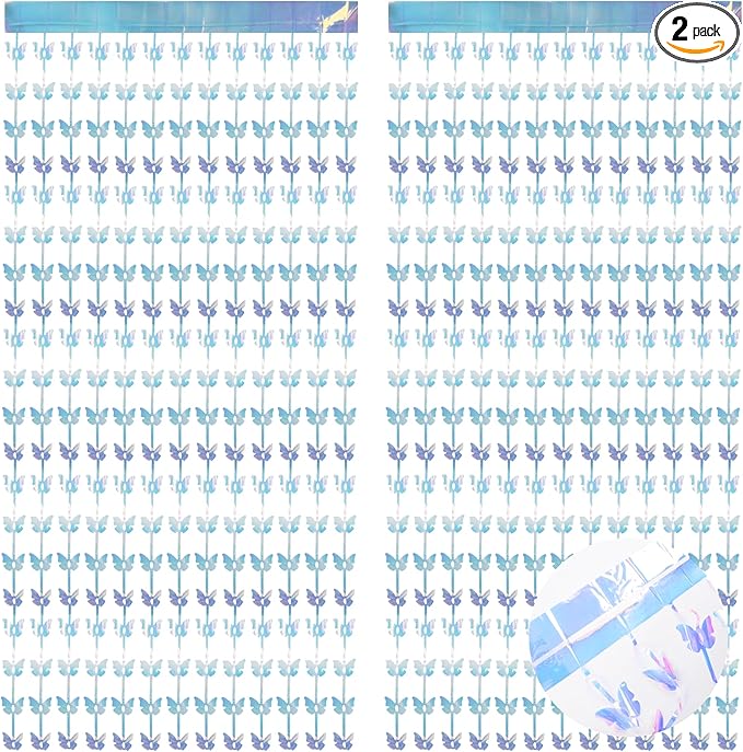 BRAVESHINE Iridescent Hanging Butterfly Foil Fringe Curtain - 2 Pack