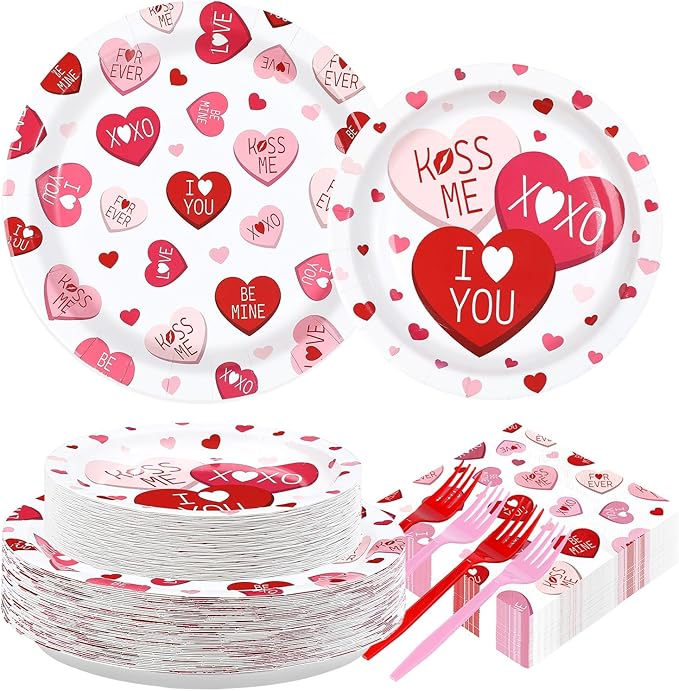 200Pcs Valentine's Day Party Supplies Pink Ture Love Heart Plates