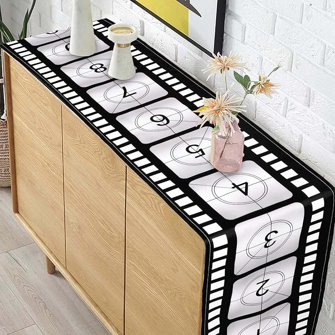 Breling 12 x 72 Inch Movie Night Table Runner Movie Theme Party