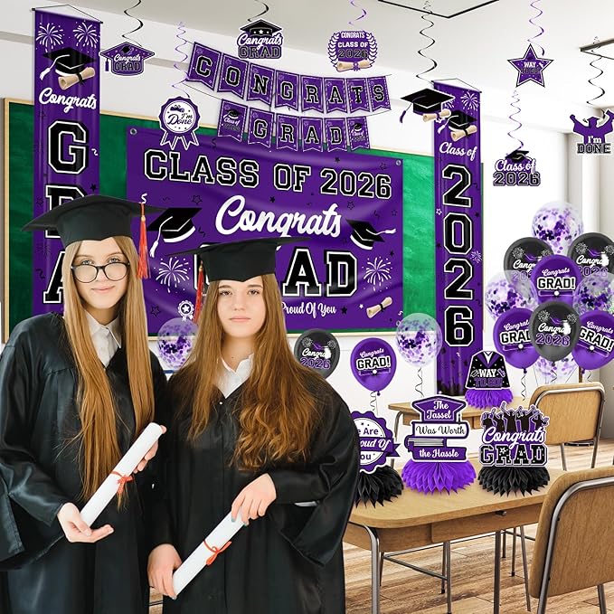 Graduation Decorations 2026 Purple Graduation Party Decor Set include