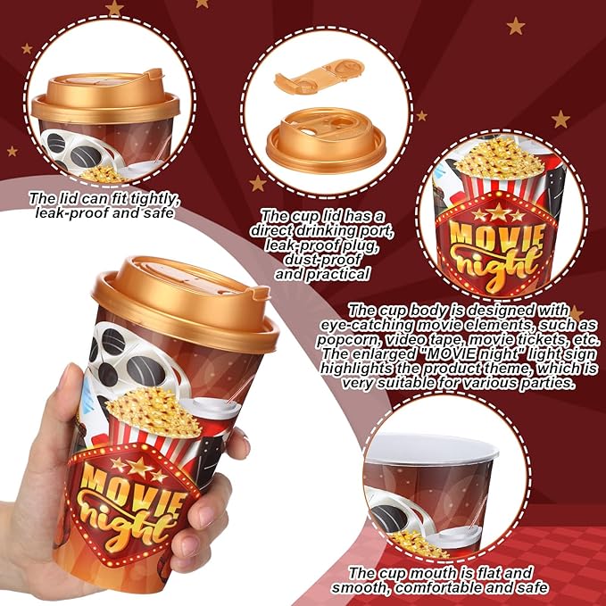 Yungyan 24 Sets Movie Night Party Favors Goodie Cups with Lids and