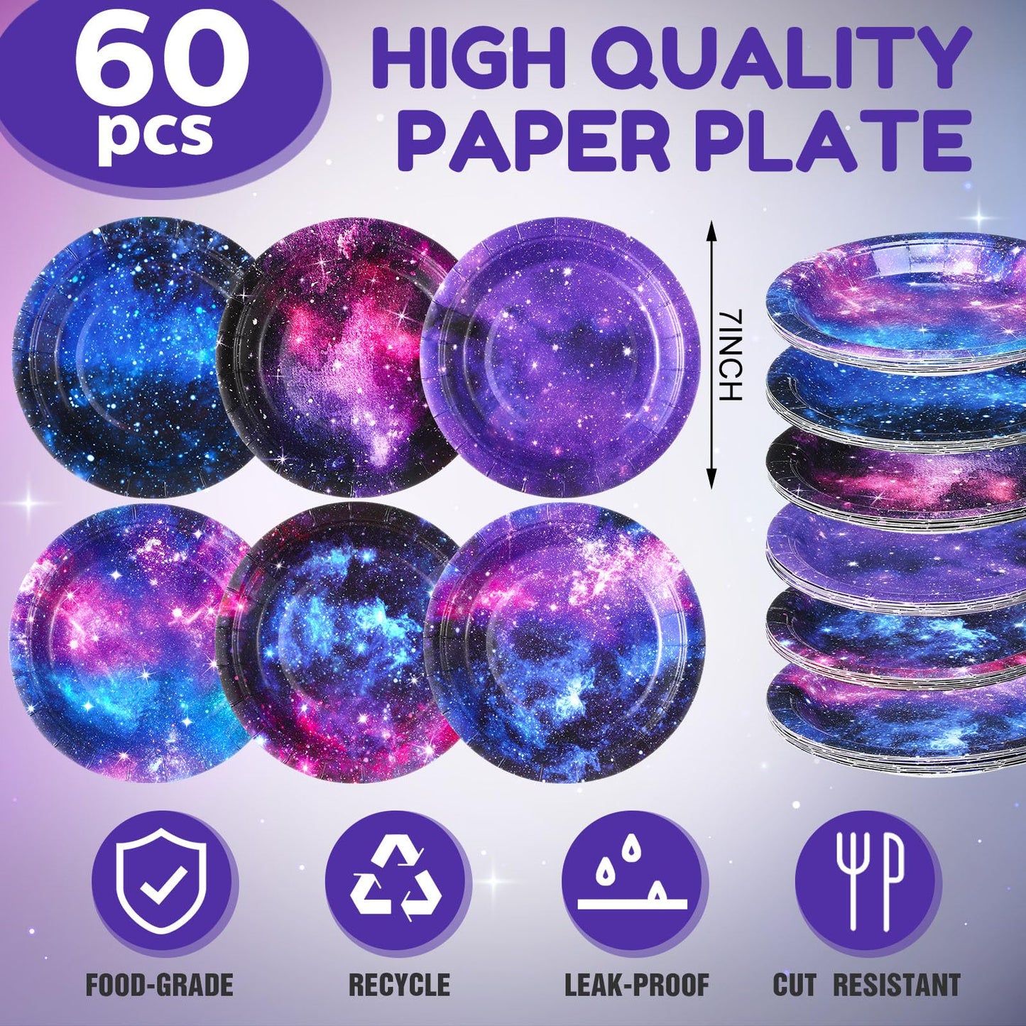 60 Pcs 7 Inch Space Galaxy Paper Plates Outer Space Theme