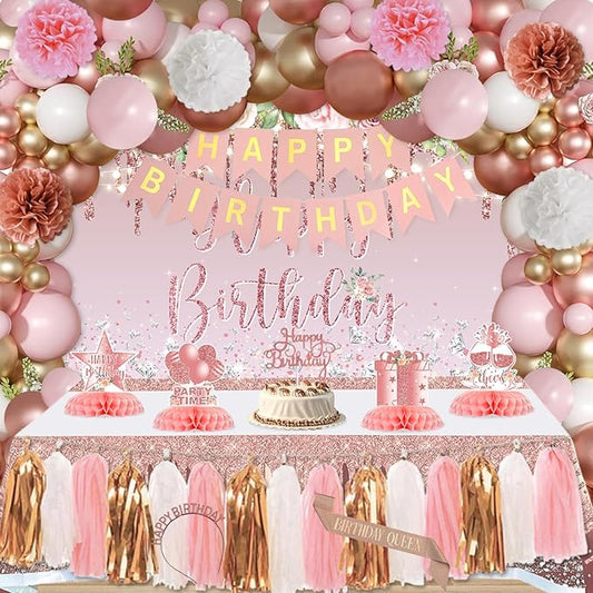 Rose Gold Birthday Party Decorations for Women Girls Happy Birthday