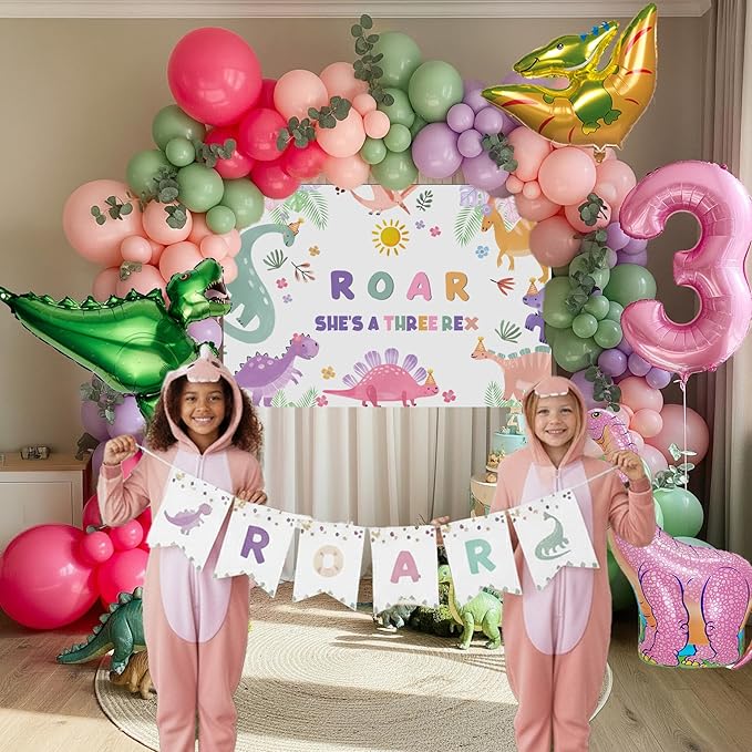 Dinosaur Balloon Garland Arch Kit Pastel Pink green and purple with #2