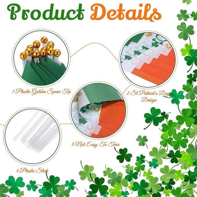 Outus 30 Pcs St Patricks Day Stick Flags Decorations Small Mini