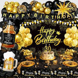 Black and Gold Birthday Decorations for Men Women Black