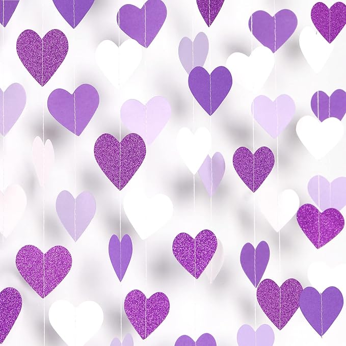 Purple Party Decoration Heart-Garland - 52Ft Purple Lavender White