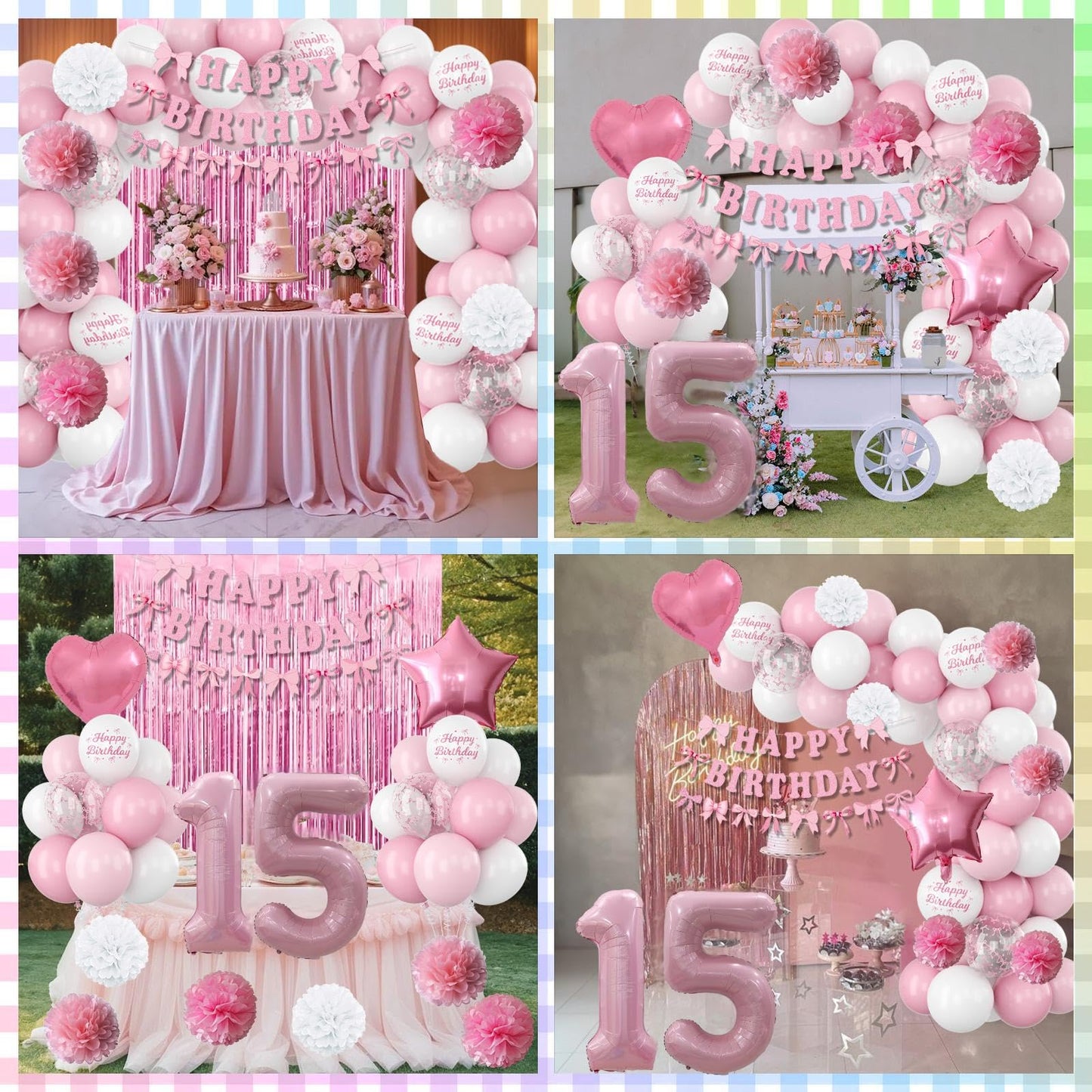 15th Birthday Decorations for Girls Pink Number 15 Balloon Bow
