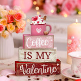 4 Pcs Valentine's Day Table Decor Wooden Cocoa Decoration