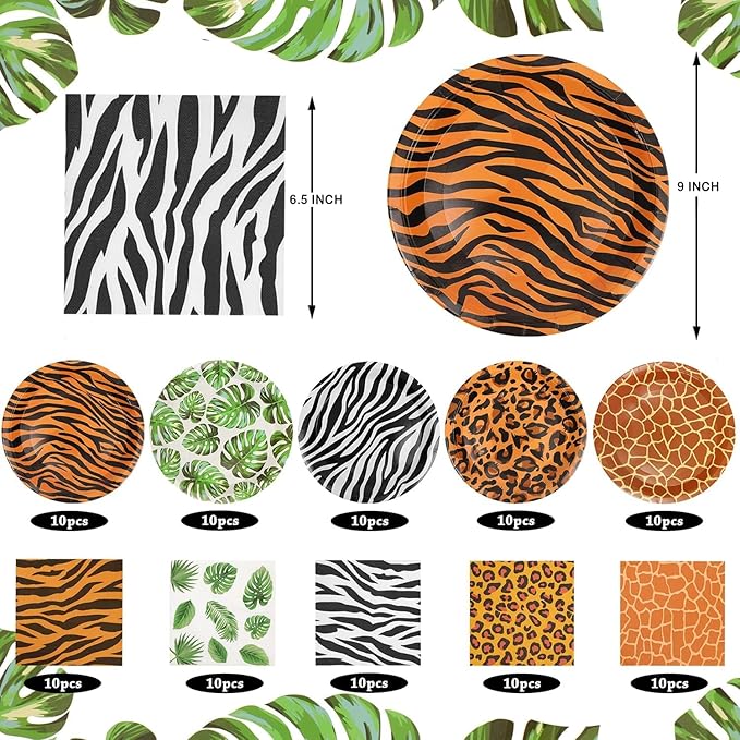 100Pcs Jungle Safari Wild Animal Party Supplies Disposable jungle
