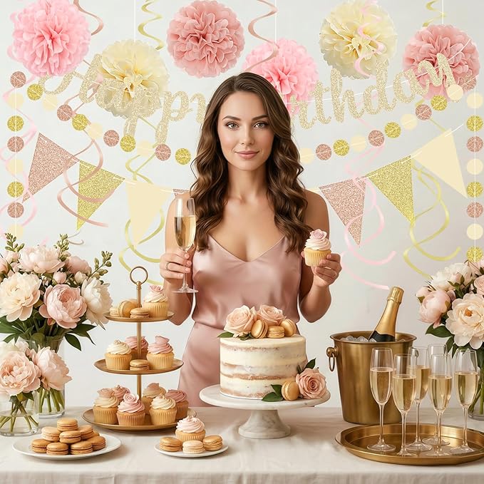 Champagne Gold Beige Fall Boho Birthday Decorations for Women, Girl