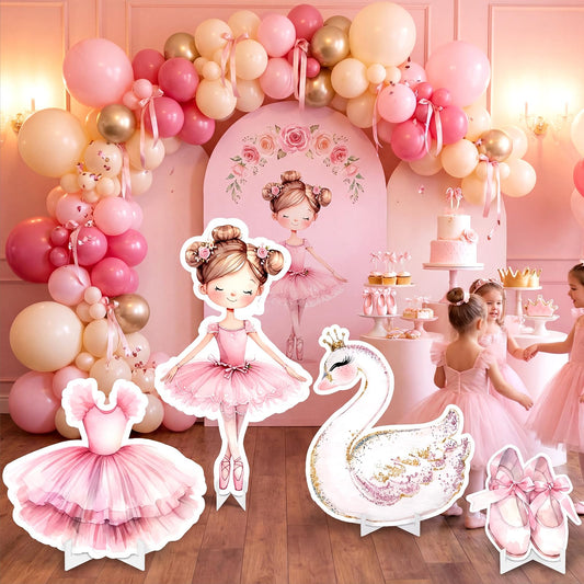Honoson 4 Pcs Large 24" x 32" Ballerina Dancer Cardboard Cutouts, Pink