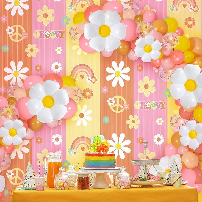 95 Pcs Hippie Boho Party Decorations Set Two Groovy Foil Fringe
