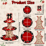 Haooryx Cheetah Cherry Cupcake Stand - 2Pack 3 Tier Red Cherry Bow