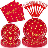 96 Pieces Valentine's Day Love Tableware Set Red and Gold Heart