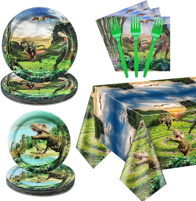 Dinosaur Birthday Decorations 81Pcs Dinosaur Paper Tableware Set