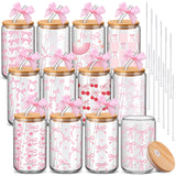Yetene 12 Sets Mother's Day Pink Bow Glass Cups Gifts 16 oz Cute Bow