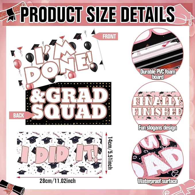 24 Designs Graduation Photo Booth Props Double Sided 11x5.51''