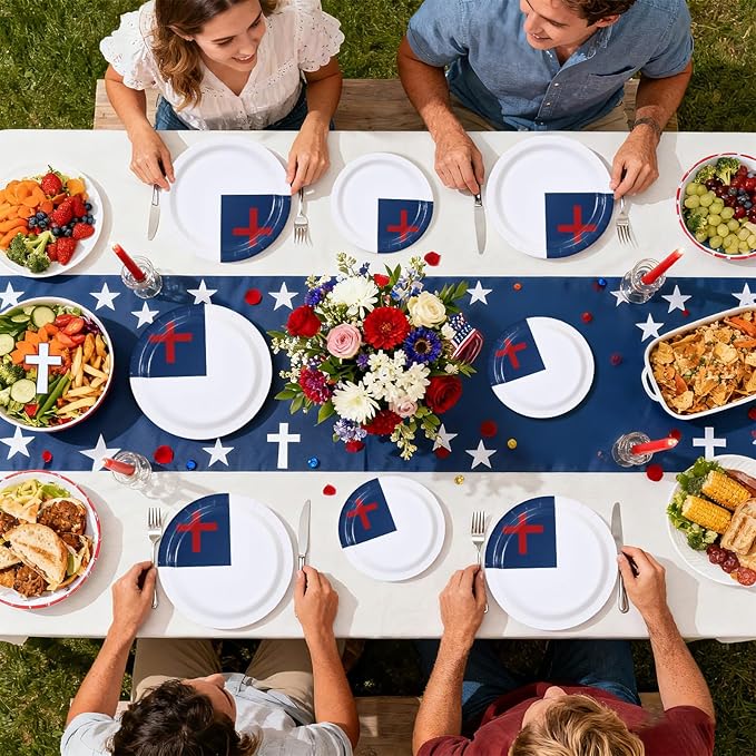 96Pcs Easter Decorations Christian Jesus Flag Plates and Napkins