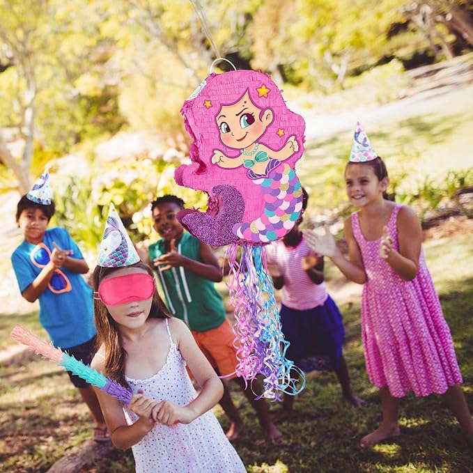 Foldable Mermaid Piñata Pull String Mermaid Birthday Party