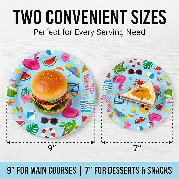 80PCS Summer Beach Paper Plates 40pcs 9 in 40pcs 7 in Birthday Party