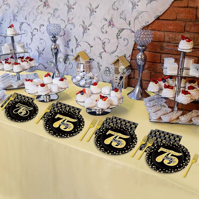 96 Pcs 75th Birthday Party Supplies 75th Birthday Tableware Plates