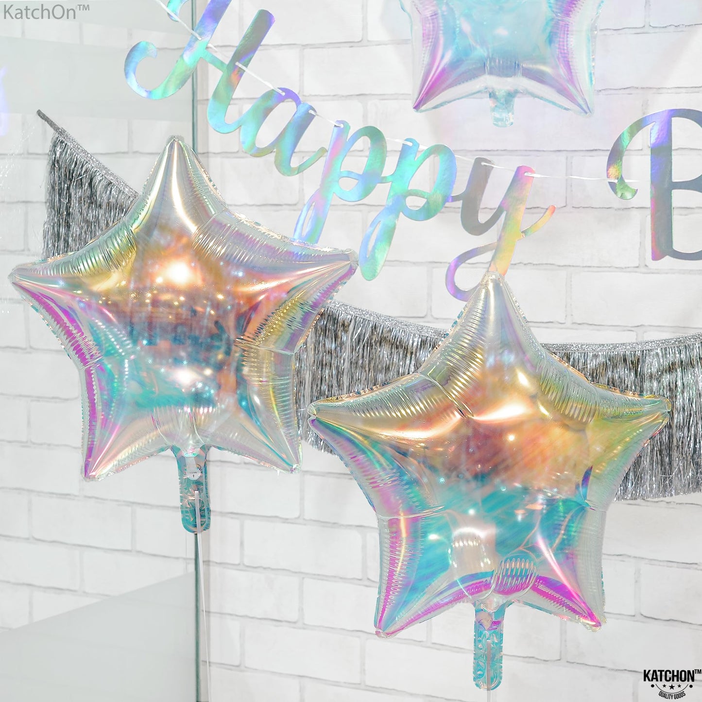 KatchOn, Transparent Iridescent Star Balloons - Big 19 Inch, Pack of 8