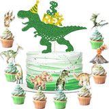 208 Pcs Dinosaur 3rd Birthday Party Supplies, Green Dino Three Rex
