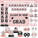 Pink Graduation Decorations 2026 Congrats Grad Banner & Backdrop