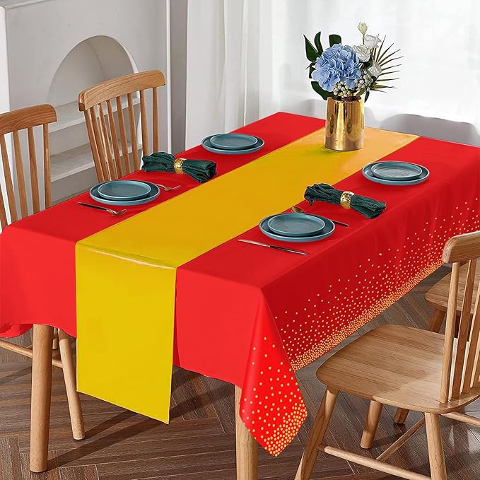 8Pack Disposable Plastic Party Tablecloths and Satin Table Runner Set