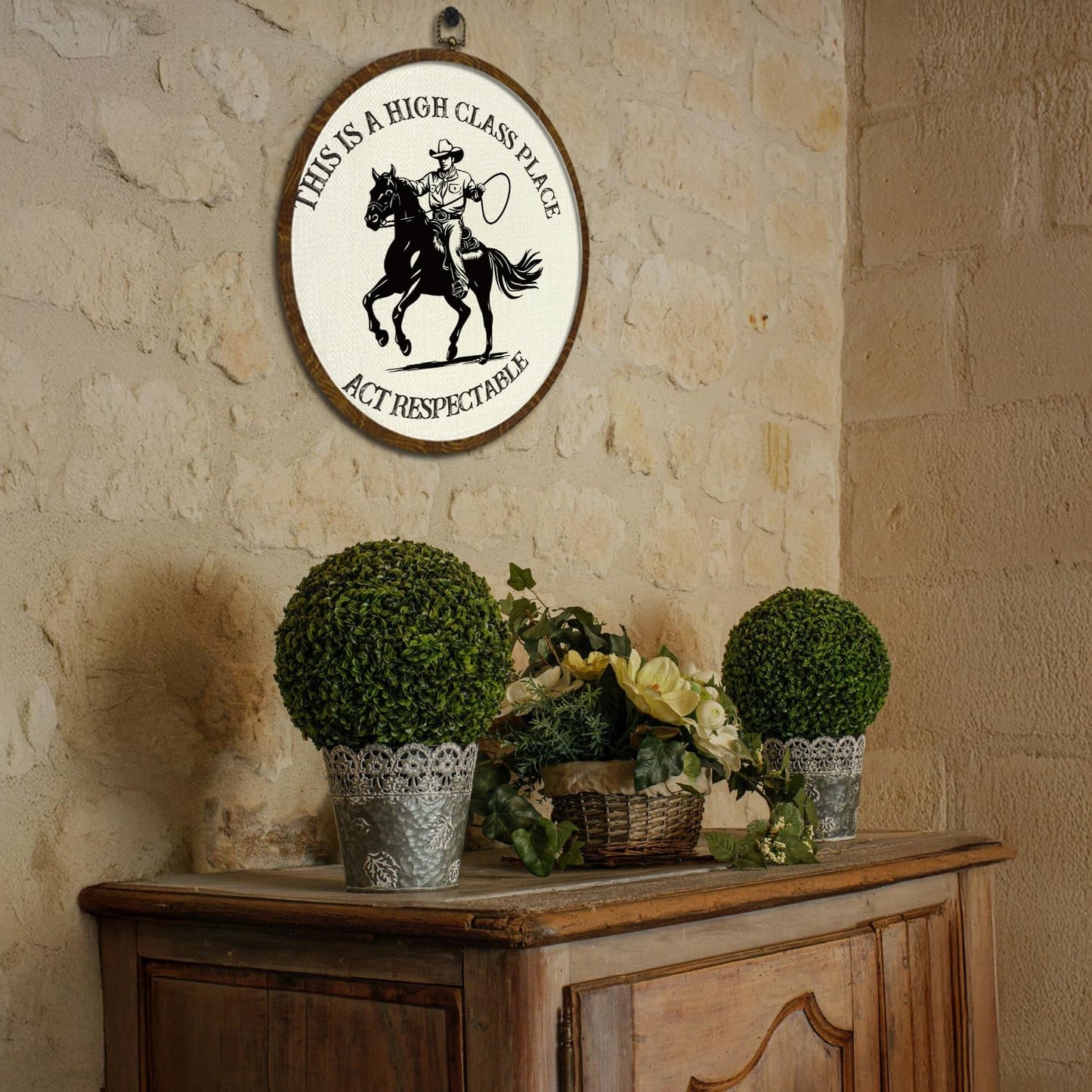 Round Wall Art Framed,Funny Cowboy Round Wall Decor –This Is a High