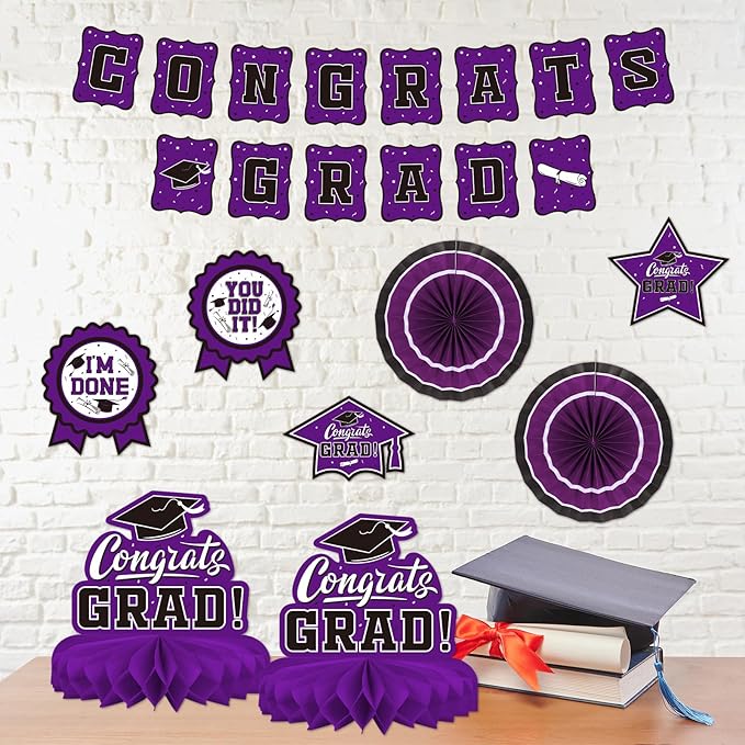Purple Themed 2026 Graduation Decorations Set - Congrats Grad Banner,