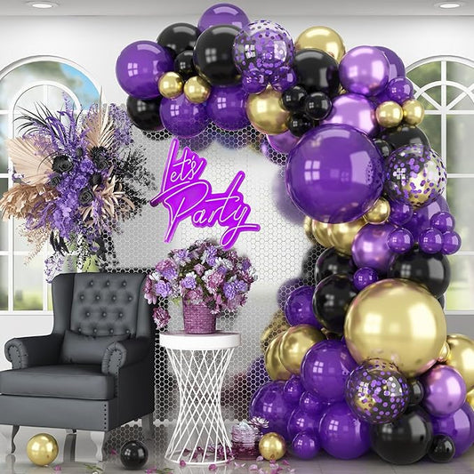 Purple Black and Gold Balloon Arch Kit Graduation Balloon Garland
