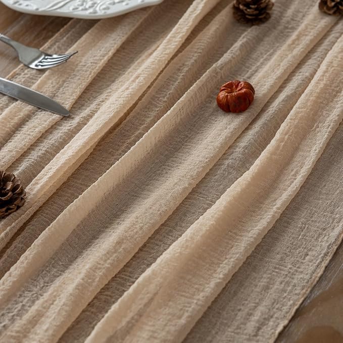 Keketoarrange 6pcs Deep Beige Cheesecloth Table Runner Rustic Boho